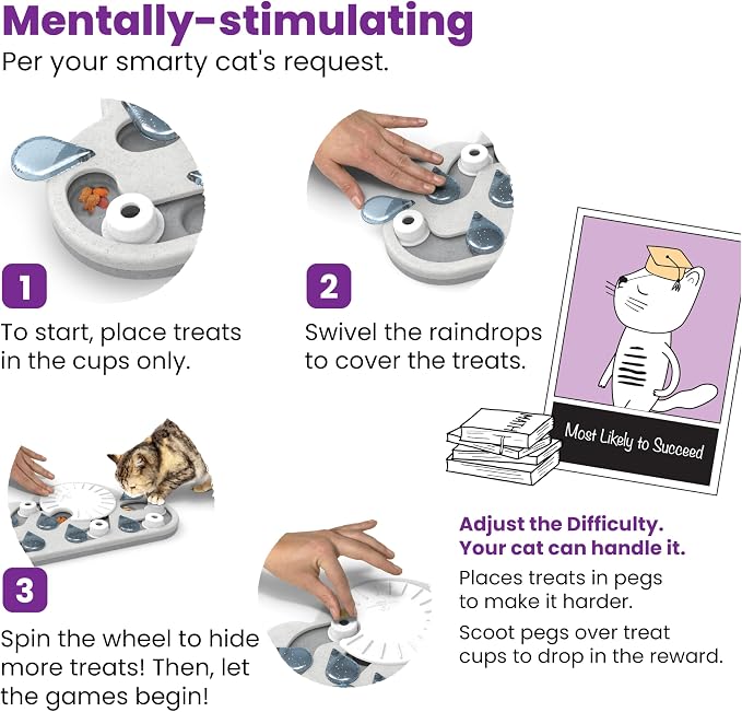 Rotating Cat Puzzle Toy with Treat Dispensing Sections