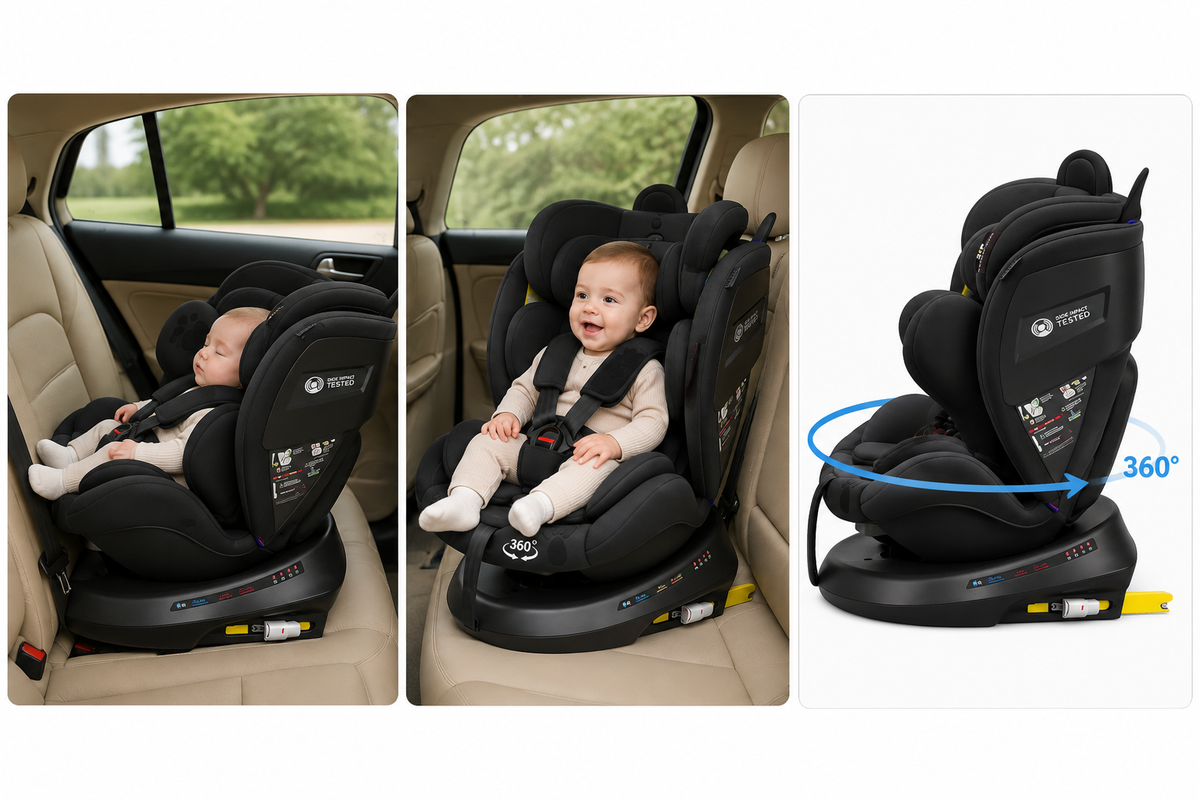 Child car seat with integrated rotating base
