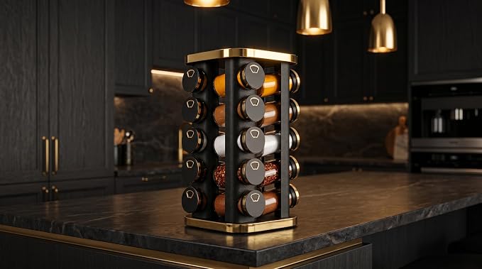 Rotating kitchen seasoning organizer with multiple jars