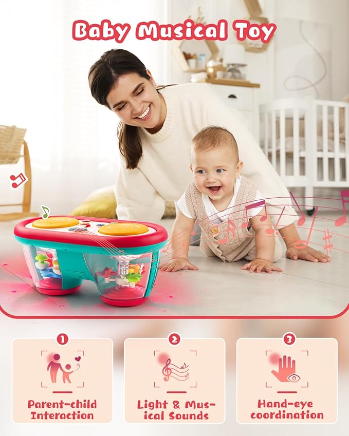 Rotating light up baby toy for sensory learning and play