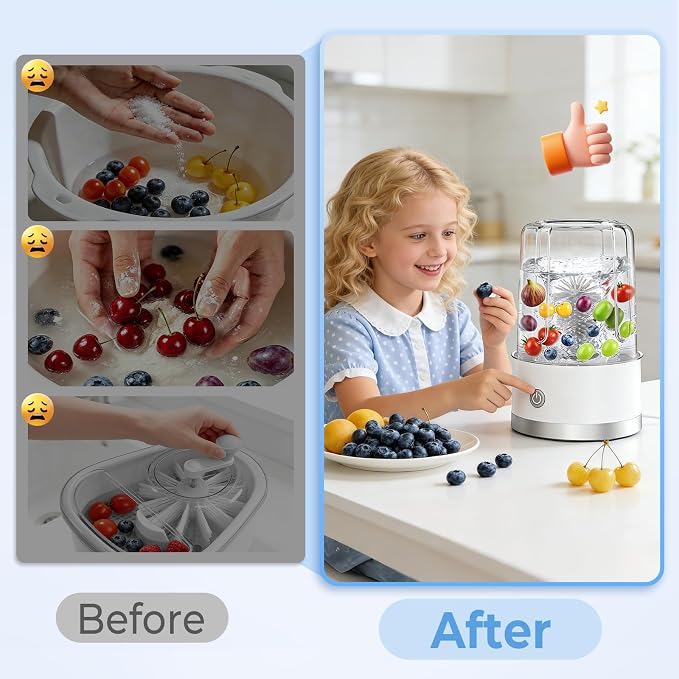 Fruit washing device with 360 degree rotating silicone brush