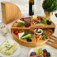Round bamboo serving platter for cheese fruit and crackers