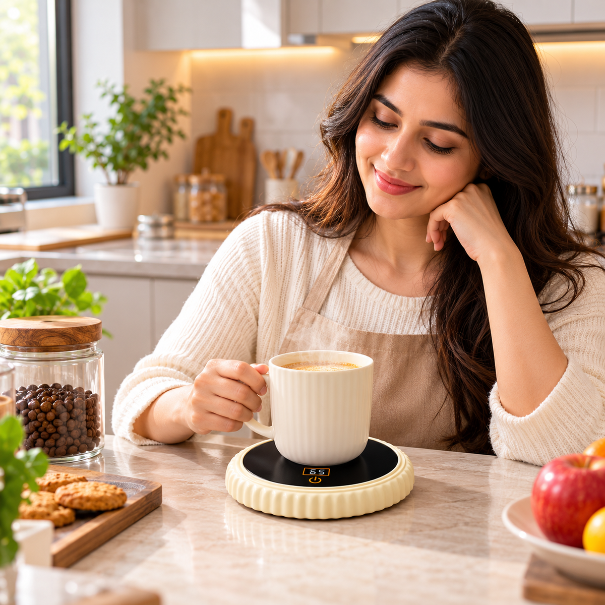 black and cream electric coffee cup warmer