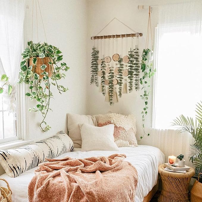 rustic farmhouse eucalyptus hanging wall decor with natural green leaves