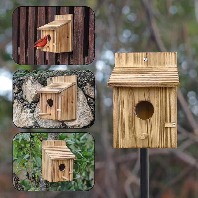 rustic style outdoor wooden birdhouse for backyard or patio