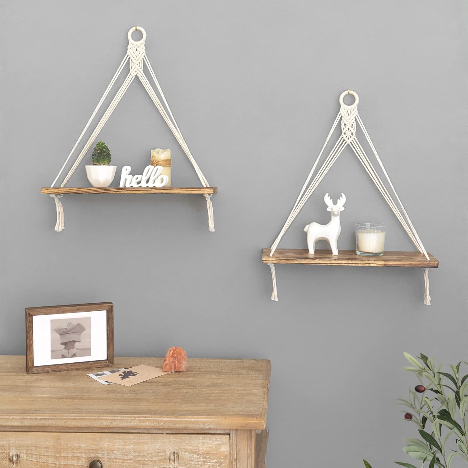 rustic wood hanging shelf boho home decor for nursery and bathroom