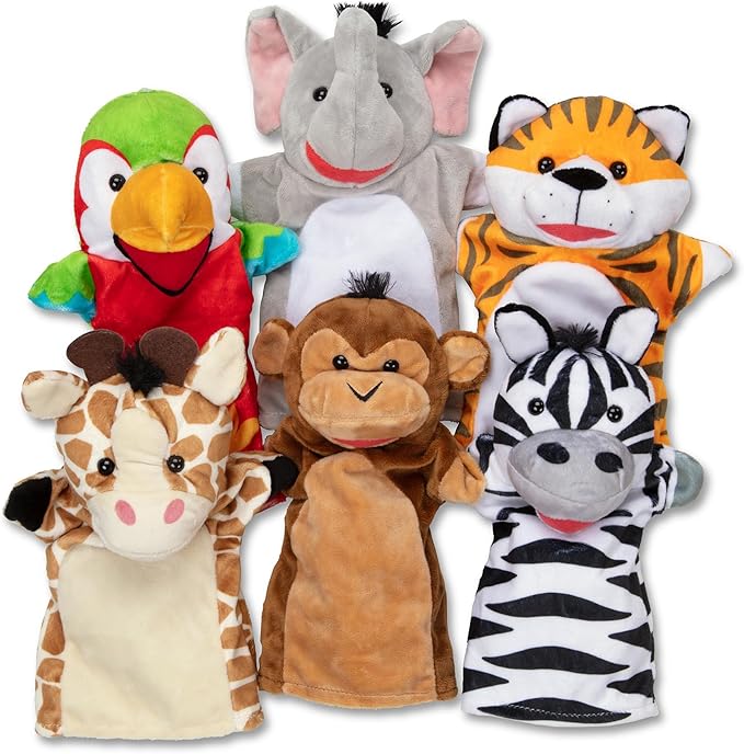 Safari Buddies hand puppets set of 6 animal puppets for pretend play