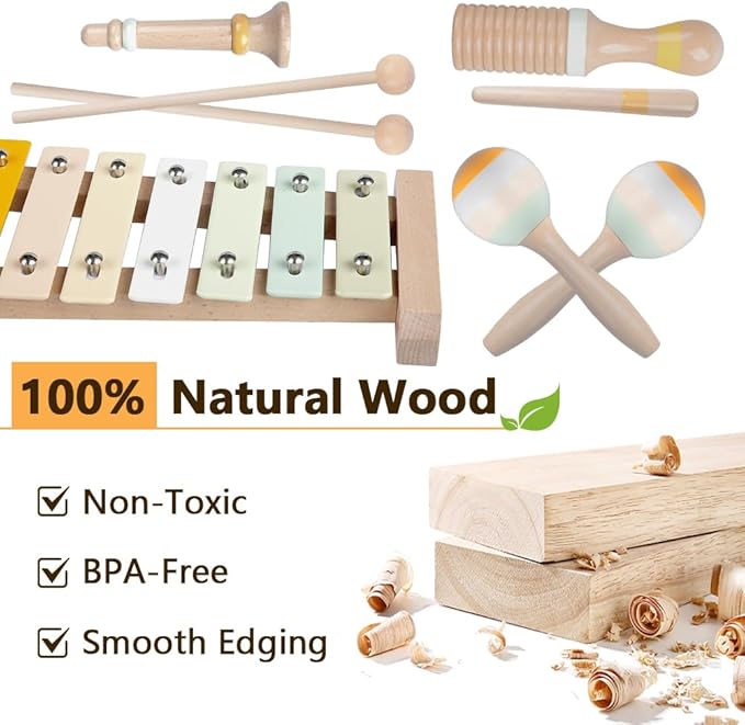 Safe wooden xylophone toy non toxic baby musical instrument smooth edges toddler friendly