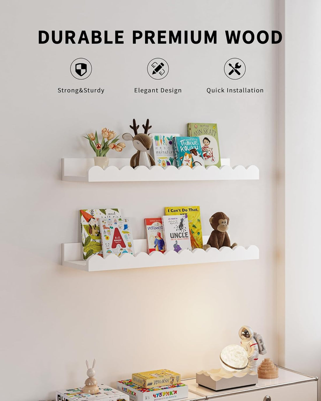 Scalloped Design Kids Wall Book Shelves for Nursery and Toddler Room Decor