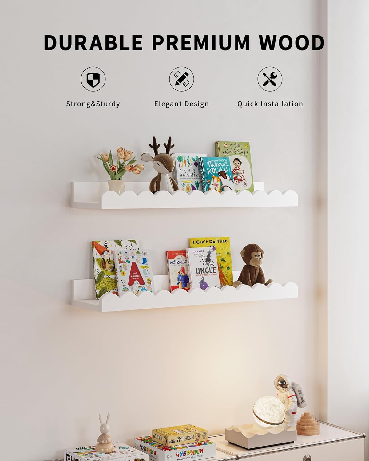 Scalloped Design Kids Wall Book Shelves for Nursery and Toddler Room Decor