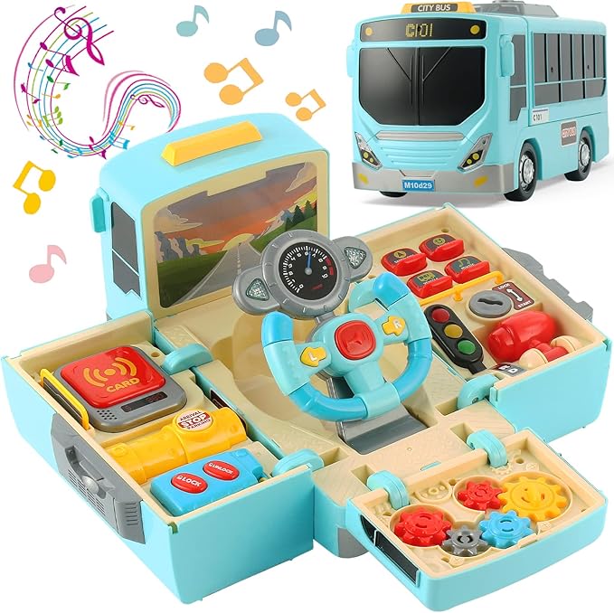 School bus steering wheel toy for kids pretend driving play