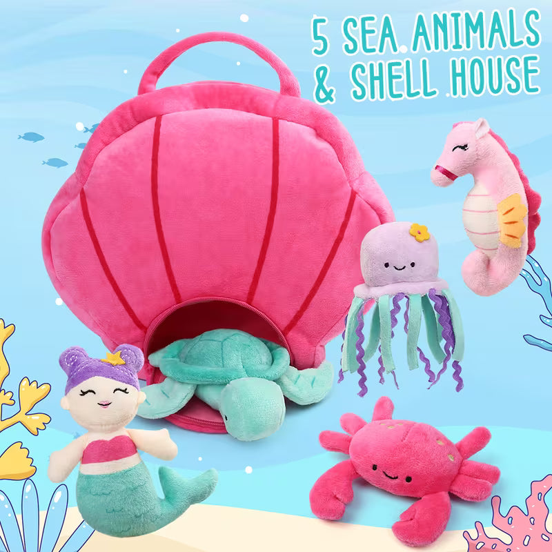 Sea creature plush toys with shell carrying bag for baby kids
