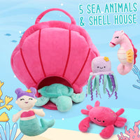 Sea creature plush toys with shell carrying bag for baby kids