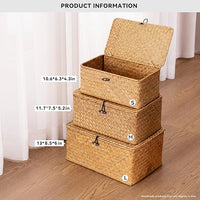 Seagrass storage basket with lid for shelf and closet storage