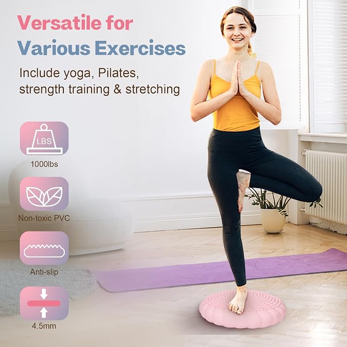 Balance disc positioned on a chair for suitable seated stability exercises.
