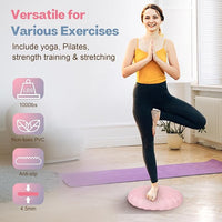 Balance disc positioned on a chair for suitable seated stability exercises.