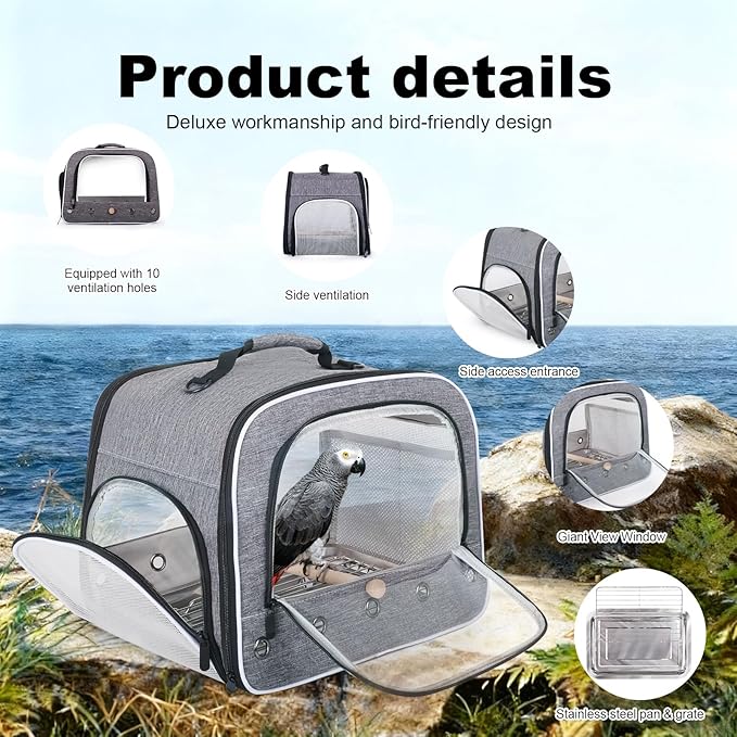 secure large bird travel carrier with grate for safe transport