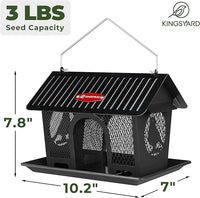Outdoor metal bird feeder with seed tray for small birds