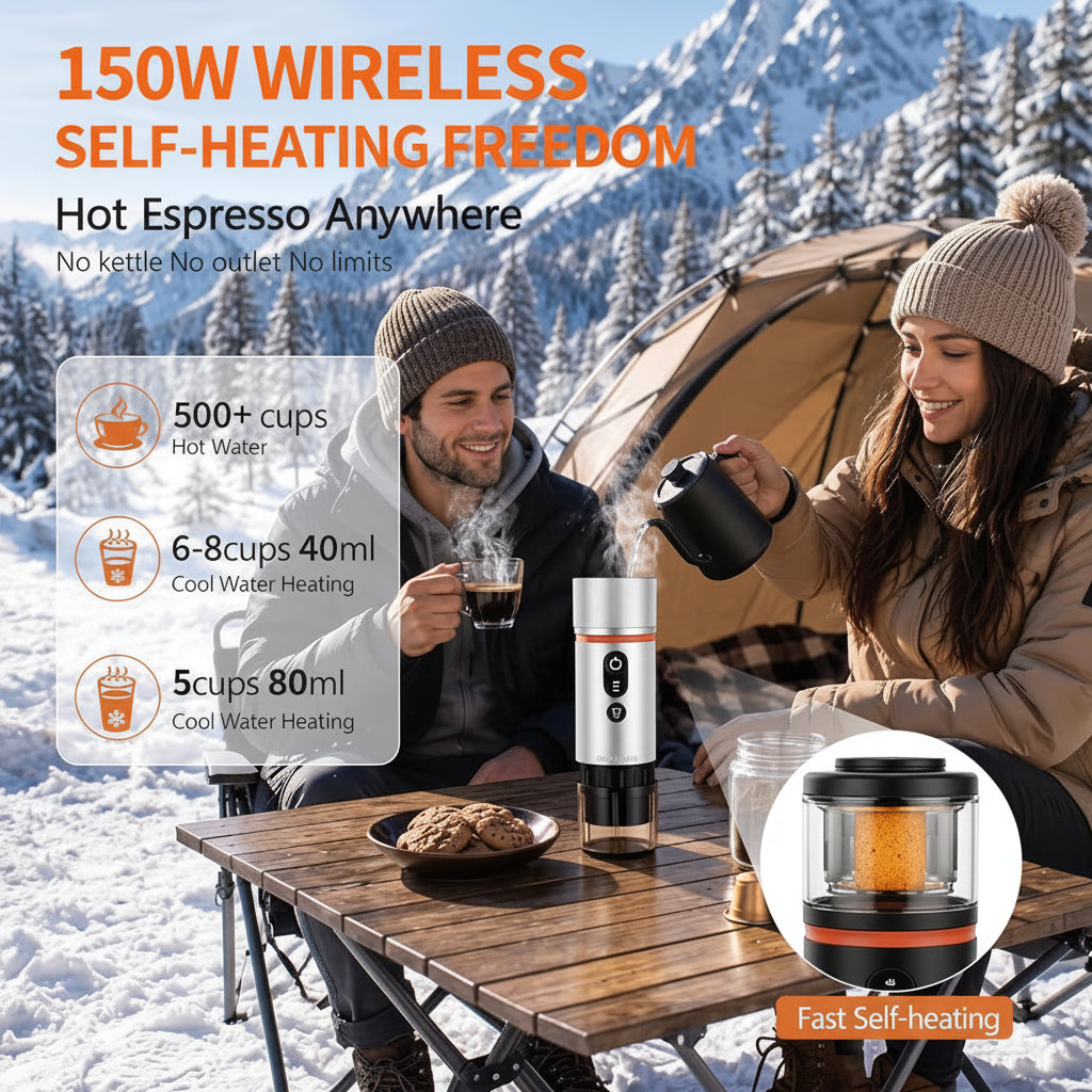 Self heating electric espresso maker with compact design