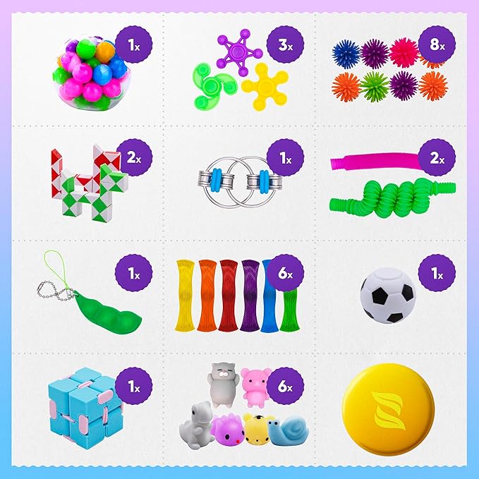 Fidget poppers 50 pack sensory toys for kids with assorted colors and shapes