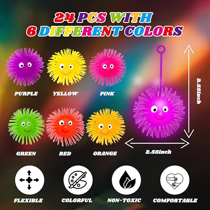 Sensory puffer balls bulk set for classroom prizes and goodie bags