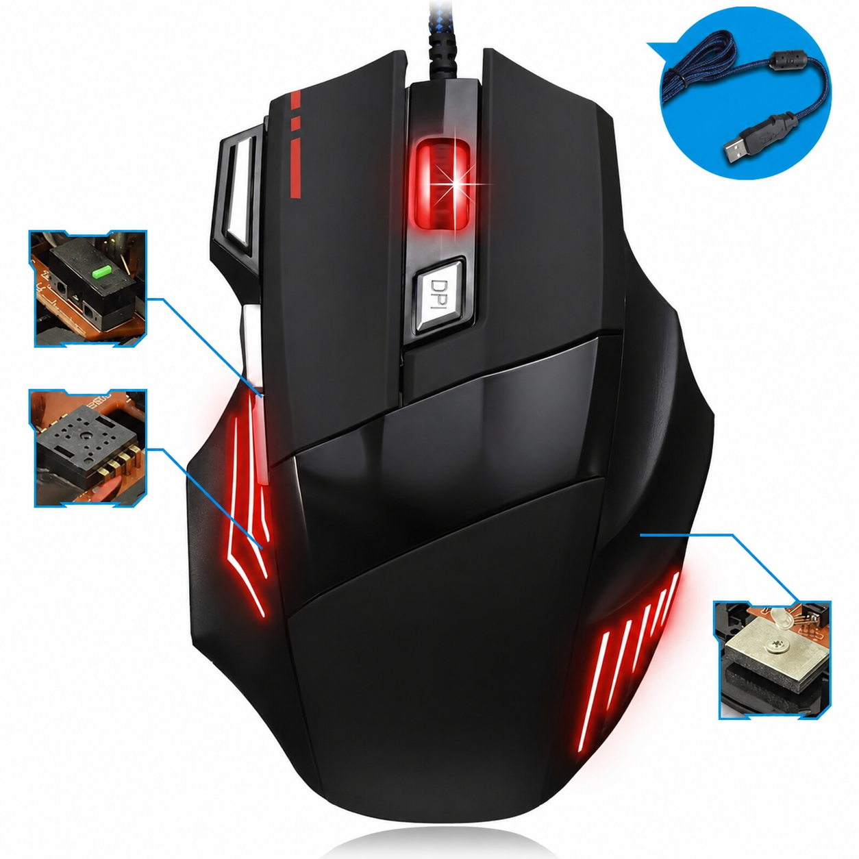 7 button LED mouse shown from side angle