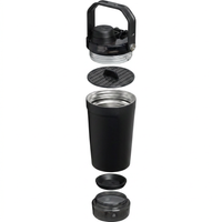stainless steel shaker bottle side view showing insulated body and handle