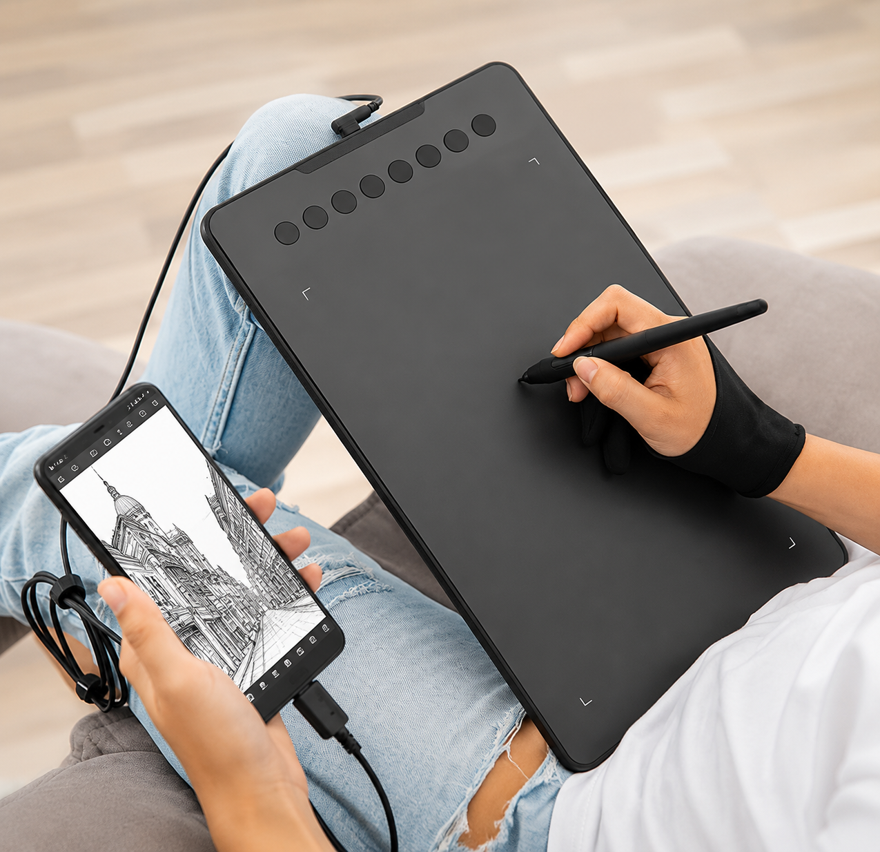 Drawing tablet with shortcut keys for quick workflow control