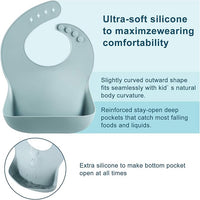 baby bib with deep food catcher pocket preventing spills and mess