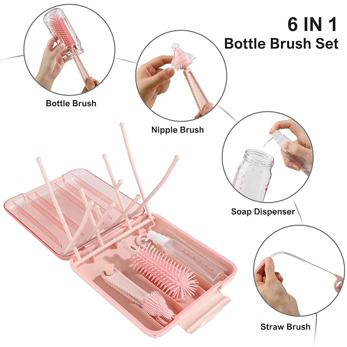 Silicone bottle brush cleaner set for feeding bottles