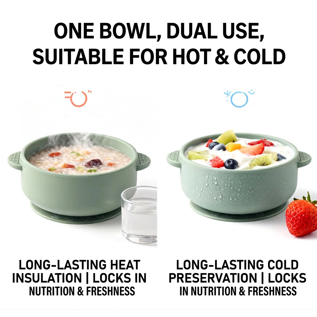 Dual-Use Silicone Baby Bowl for Hot and Cold Food, Locks in Freshness and Nutrition