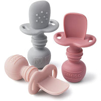 Set of 3 Chewable Silicone Baby Spoons with Sensory Bumps and Shallow Spoon Tips