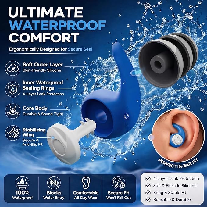 Soft Silicone Ear Plugs for Comfortable Swimming Protection
