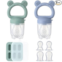 Silicone infant food feeder set 2 pack with soft pouch for supervised feeding