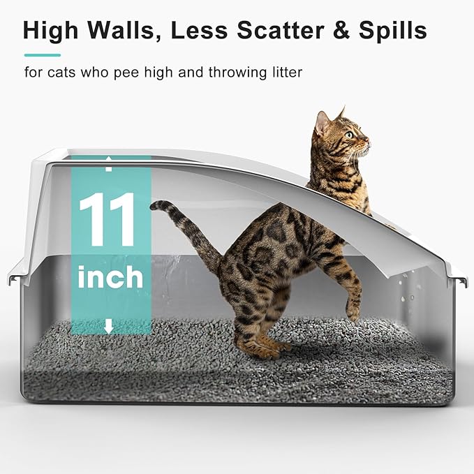 Silver litter box for cat home setup