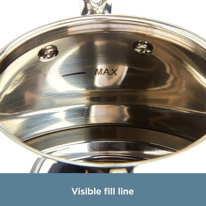 Silver stainless steel tea kettle with easy-grip handle