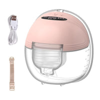 Single wearable electric breast pump with pink motor and transparent milk collection container