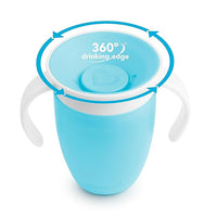 toddler sippy cup with 360 degree drinking edge for spill proof use