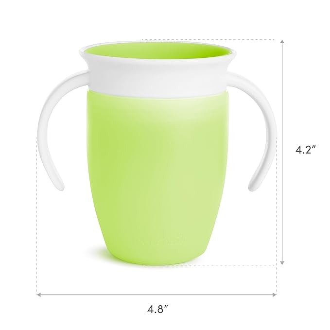 toddler sippy cup with handles showing size dimensions and ergonomic design