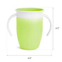 toddler sippy cup with handles showing size dimensions and ergonomic design