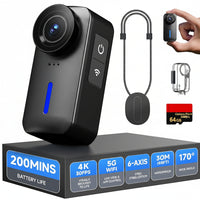 SJCAM C110+ 4K Mini Body Camera with 6-axis gyro stabilization and compact design for outdoor activities.