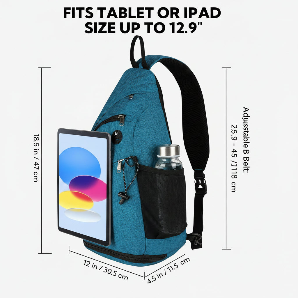 Outdoor sling backpack with water bottle and umbrella pockets