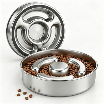 stainless steel slow feeder dog bowl with anti-slip base