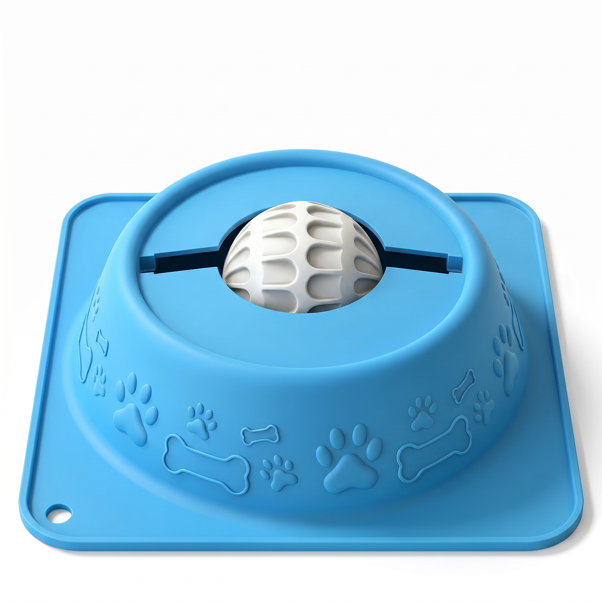 blue slow feeder dog and cat bowl with lick mat for liquid and thick treats