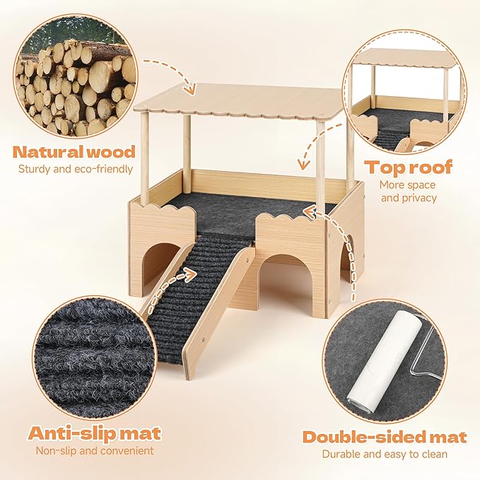 2-level small animal hideout for guinea pigs, rabbits, hamsters, and chinchillas