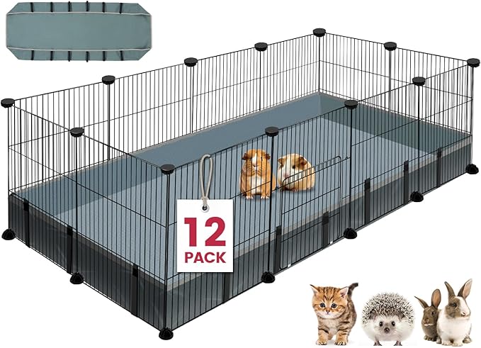Small Animal Playpen 12 Panels with Waterproof Mat for Guinea Pigs