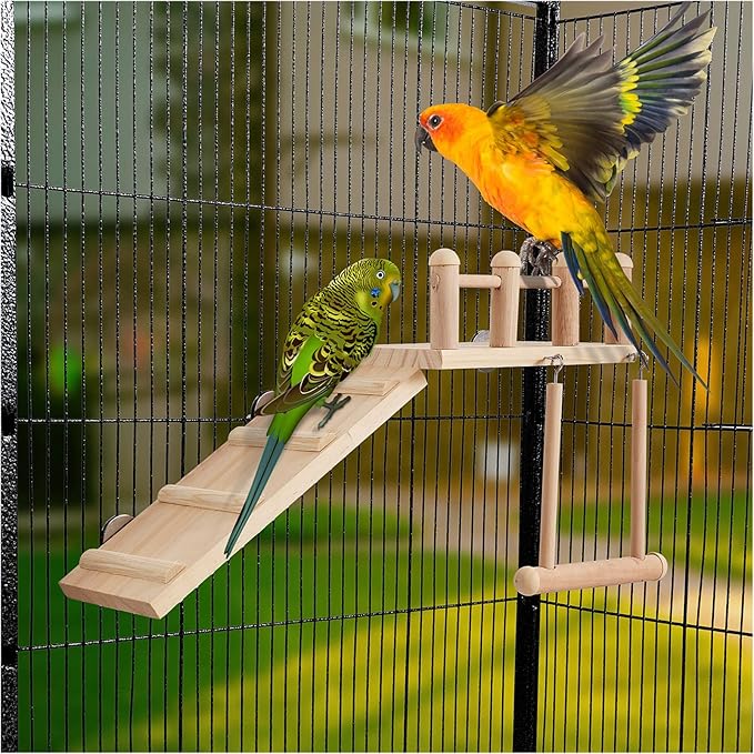 Small Bird Cage Accessories – Platform Swing and Climbing Ladder for Exercise