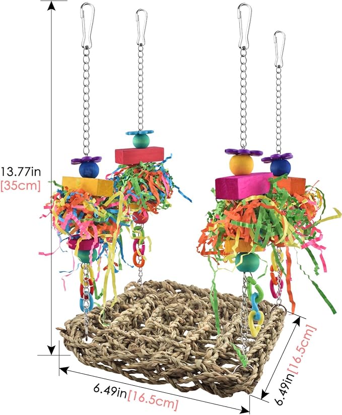 Small Bird Climbing Hammock with Grass Mat and Colorful Accessories