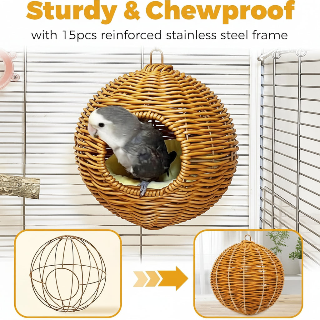 Small Bird Habitat Accessory With Woven Nest Design
