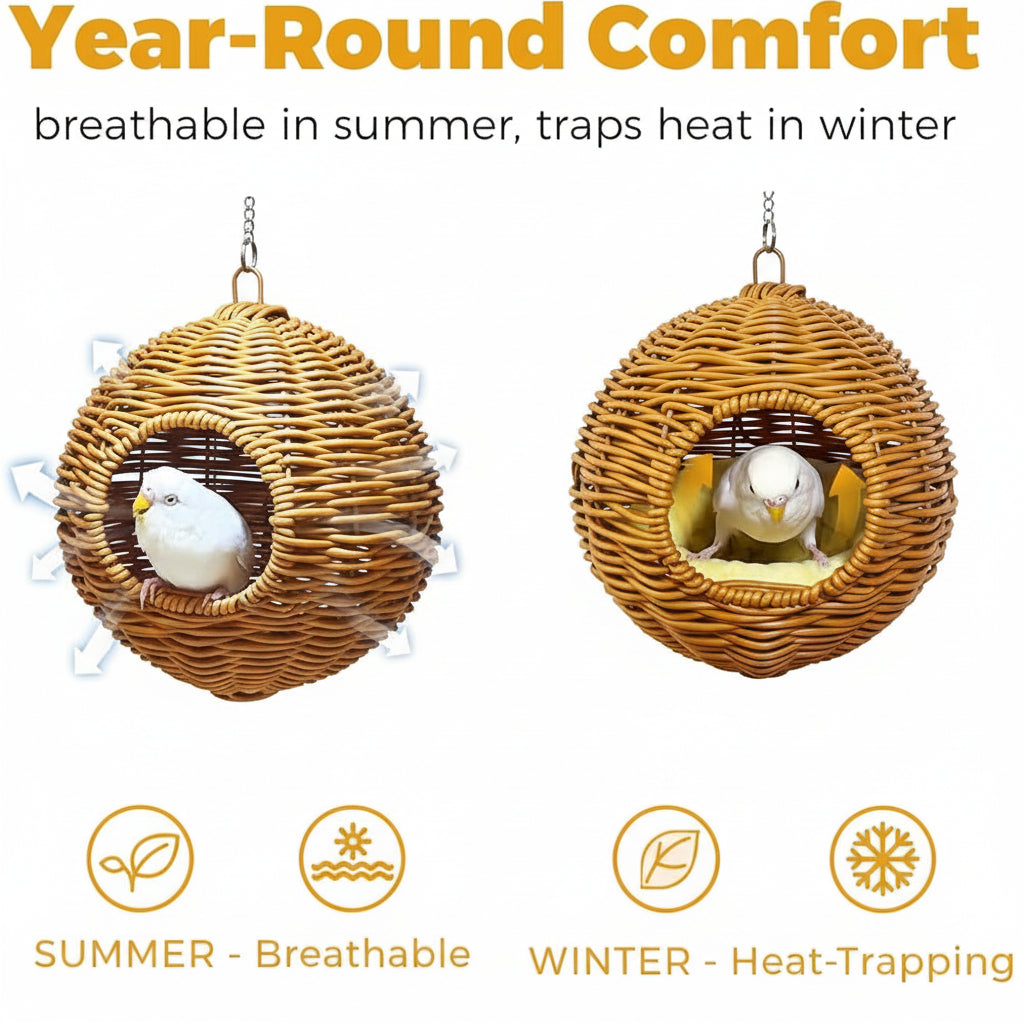 Small Bird Habitat Accessory With Woven Nest Design